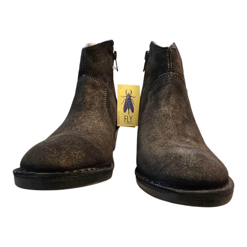 Fly London Ankle Boots Womens Size 39 Griffon Olive Leather Earthy Grunge Urban